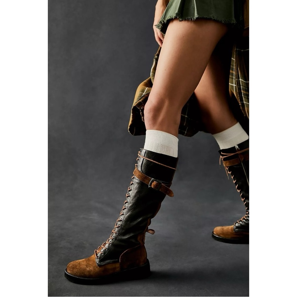 Free People Utilitarian Combat Bowden Lace Up Knee High Boots in Espresso 40 10 - Picture 5 of 16
